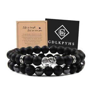Mens Black Obsidian Bracelet Triple Protection Beaded Black Onyx Lava Hematite